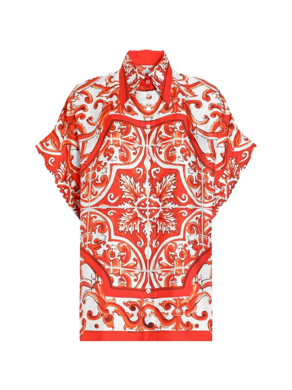 Dolce & Gabbana Camicia in seta con stampa Maiolica - Rosso