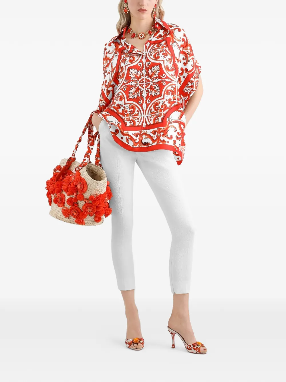 Dolce & Gabbana Zijden overhemd met Majolica-print Rood