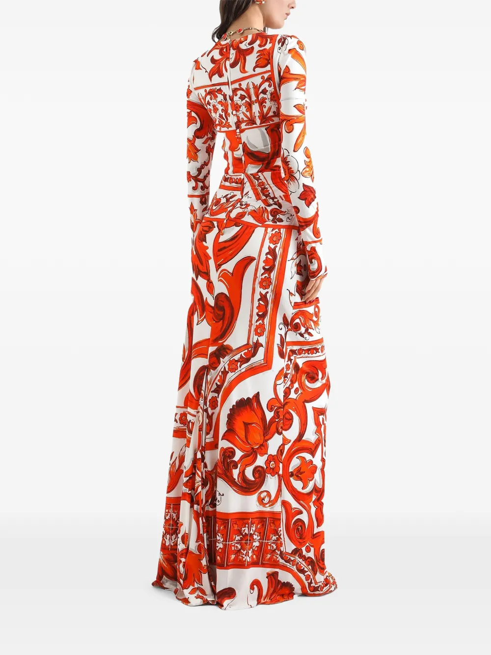 Dolce & Gabbana Organzine maxi-jurk met Majolica-print Oranje