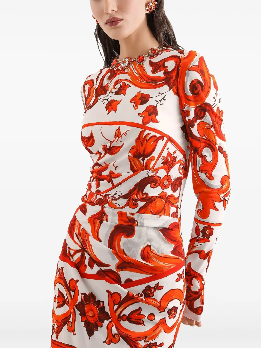 Dolce & Gabbana Organzine maxi-jurk met Majolica-print Oranje