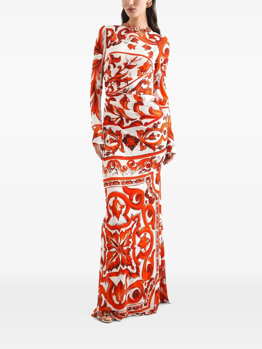 Dolce & Gabbana Organzine maxi-jurk met Majolica-print Oranje