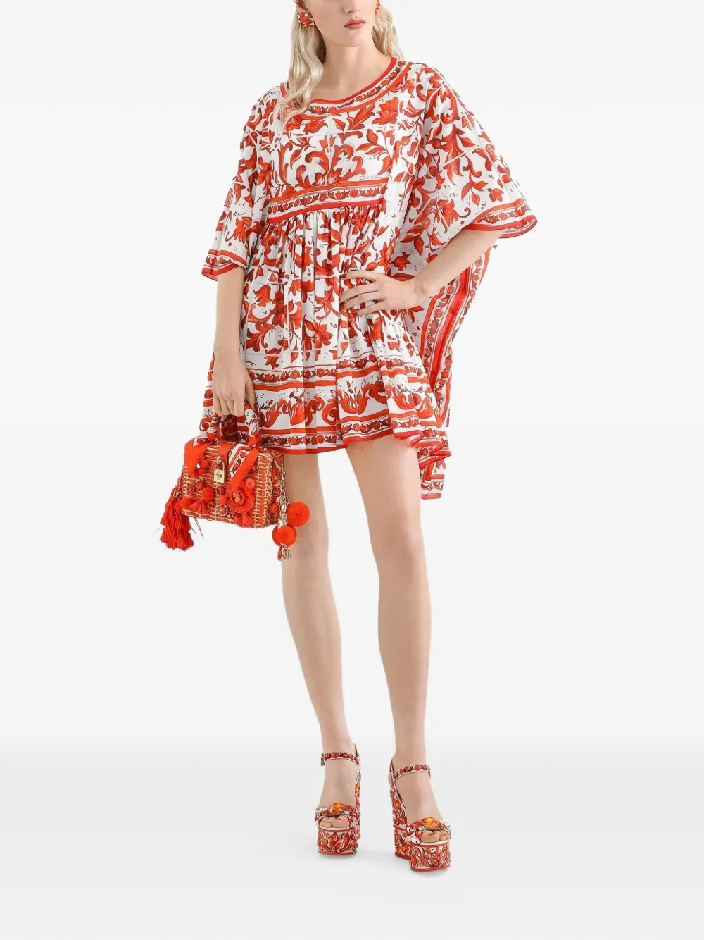 Dolce & Gabbana Katoenen maxi-jurk met Majolica-print Wit