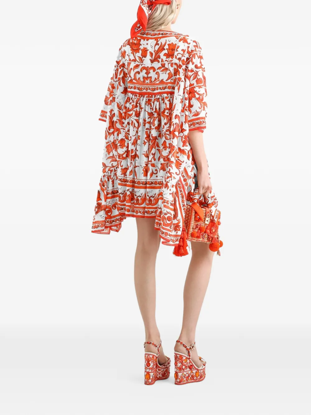 Dolce & Gabbana Katoenen maxi-jurk met Majolica-print Wit