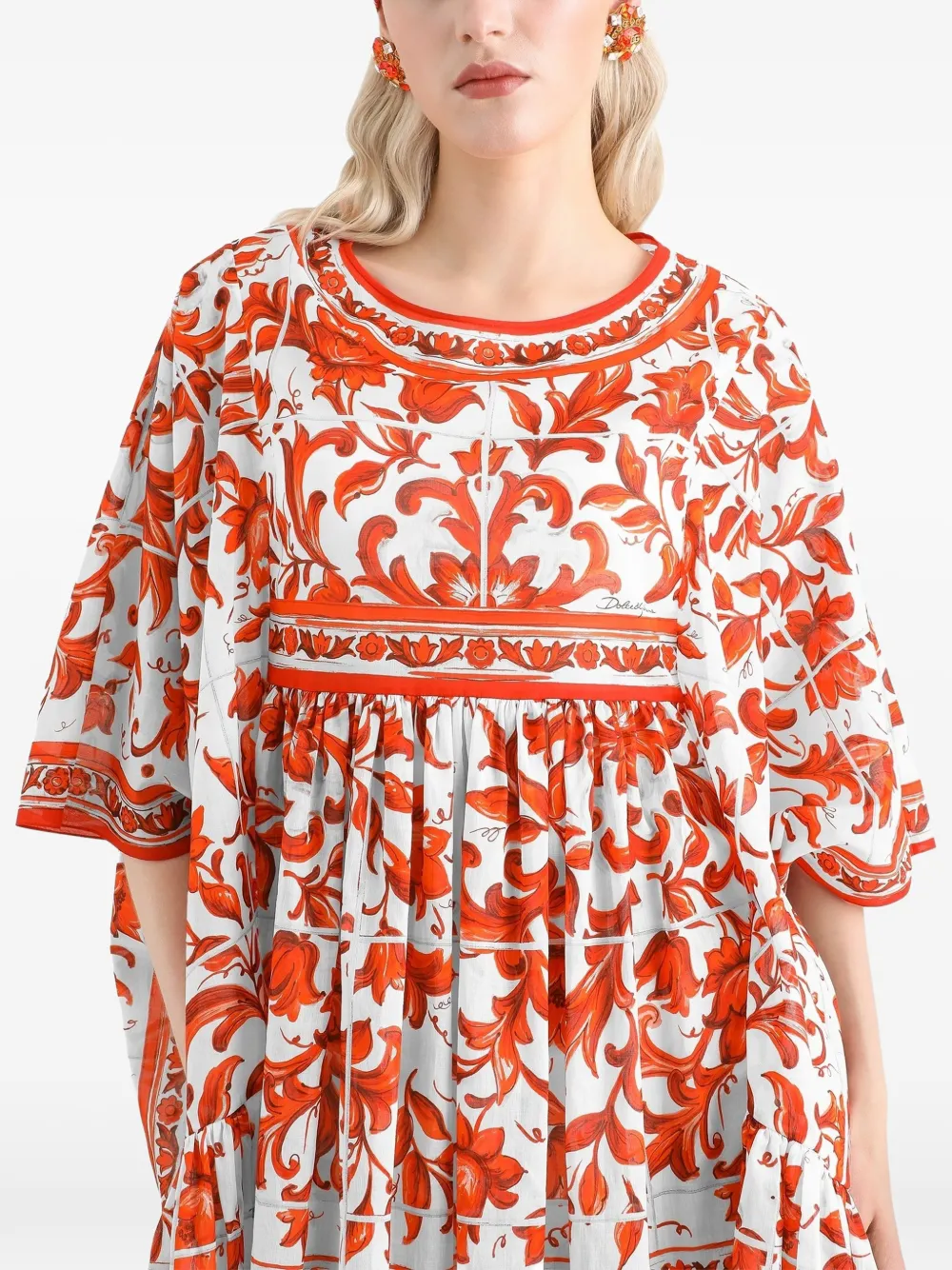 Dolce & Gabbana Katoenen maxi-jurk met Majolica-print Wit