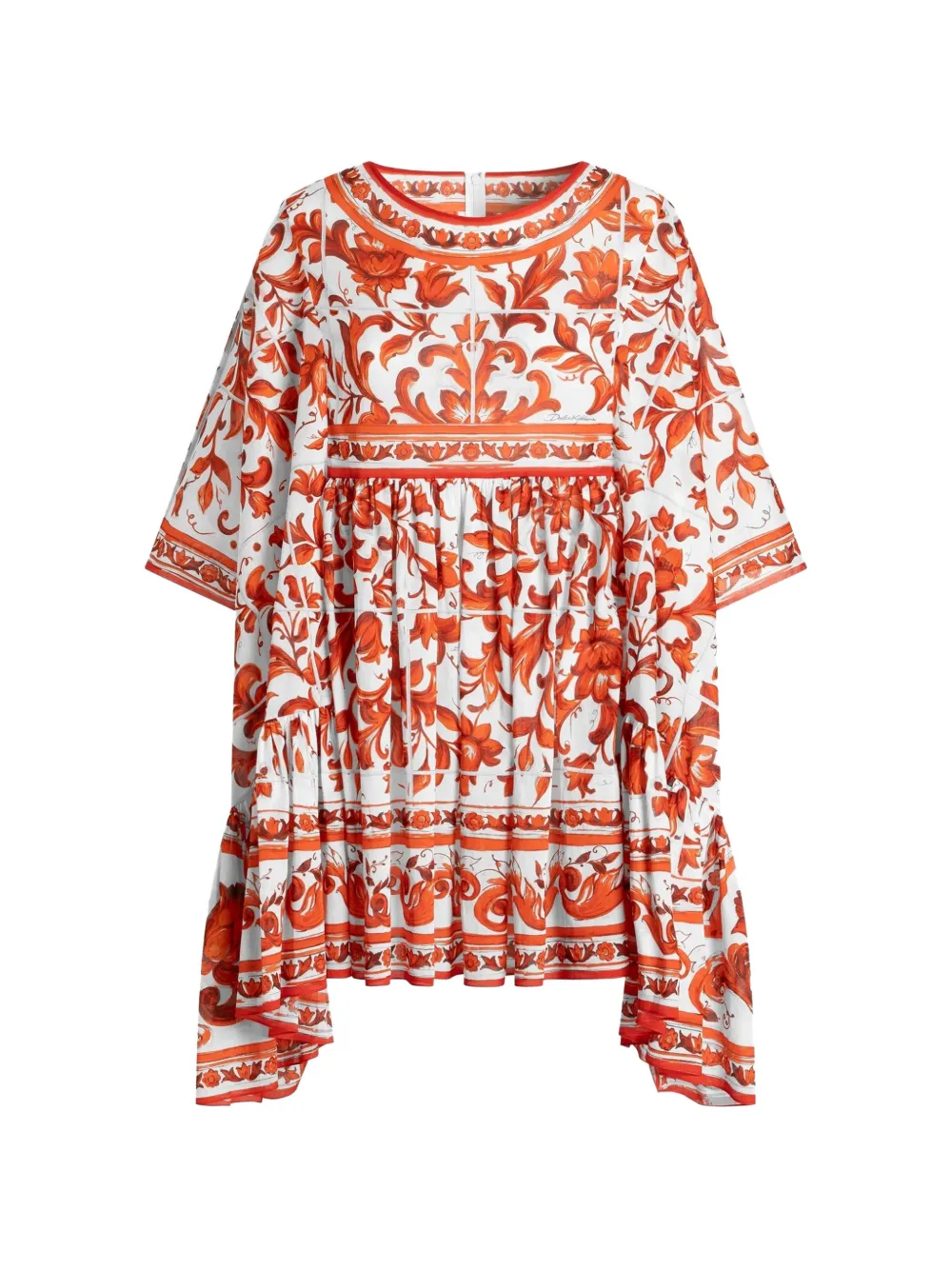 Dolce & Gabbana Caftano lungo in cotone con stampa maiolica - Bianco