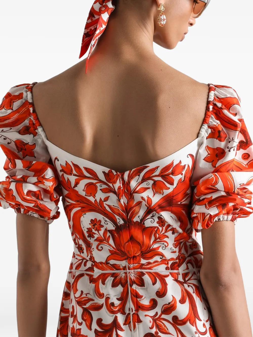 Dolce & Gabbana Popeline jurk met Majolica-print Wit