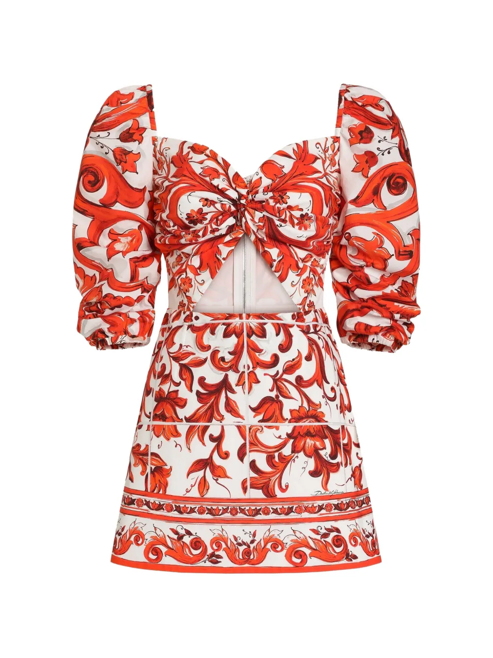 Dolce & Gabbana Abito corto in popeline con stampa maiolica - Bianco