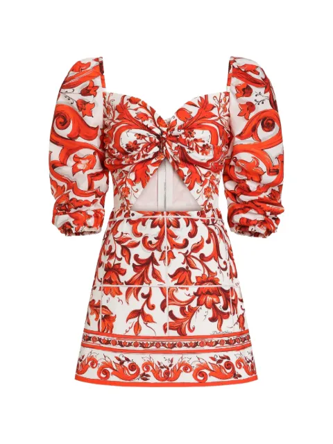 Dolce & Gabbana short poplin dress in Majolica-print poplin