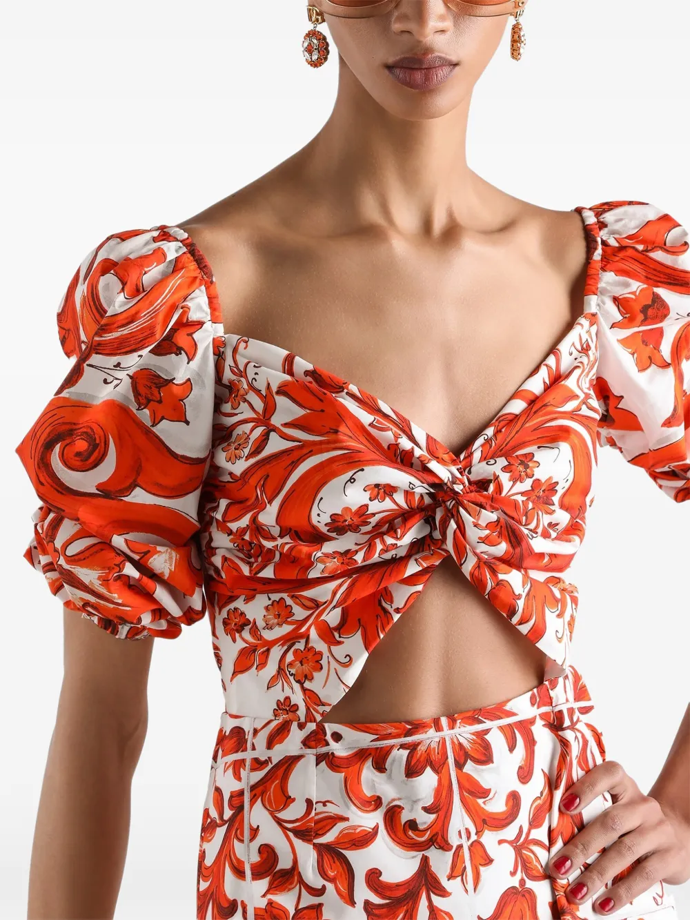 Dolce & Gabbana Popeline jurk met Majolica-print Wit
