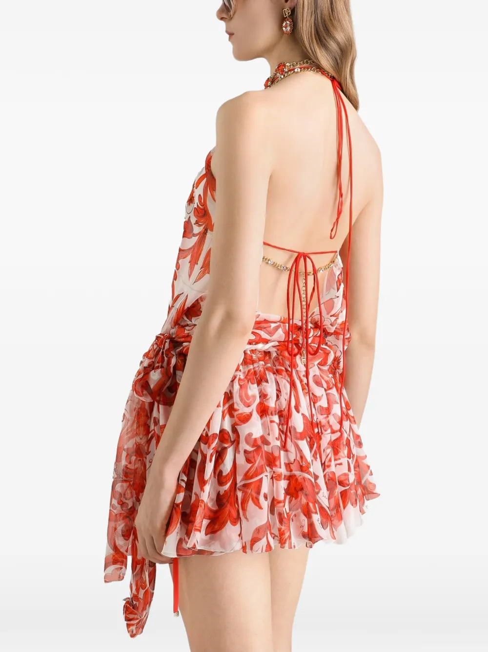 Dolce & Gabbana Chiffon jurk met Majolica-print Wit