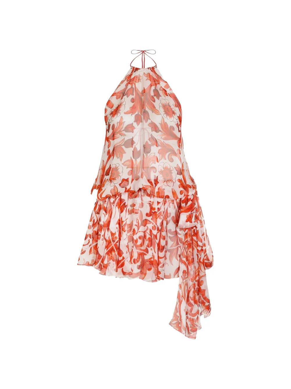 Dolce & Gabbana Abito corto in chiffon con stampa maiolica - Bianco
