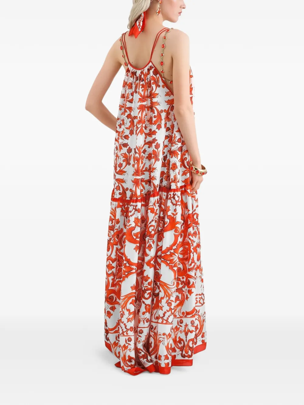 Dolce & Gabbana Habotai maxi-jurk met Majolica-print Wit