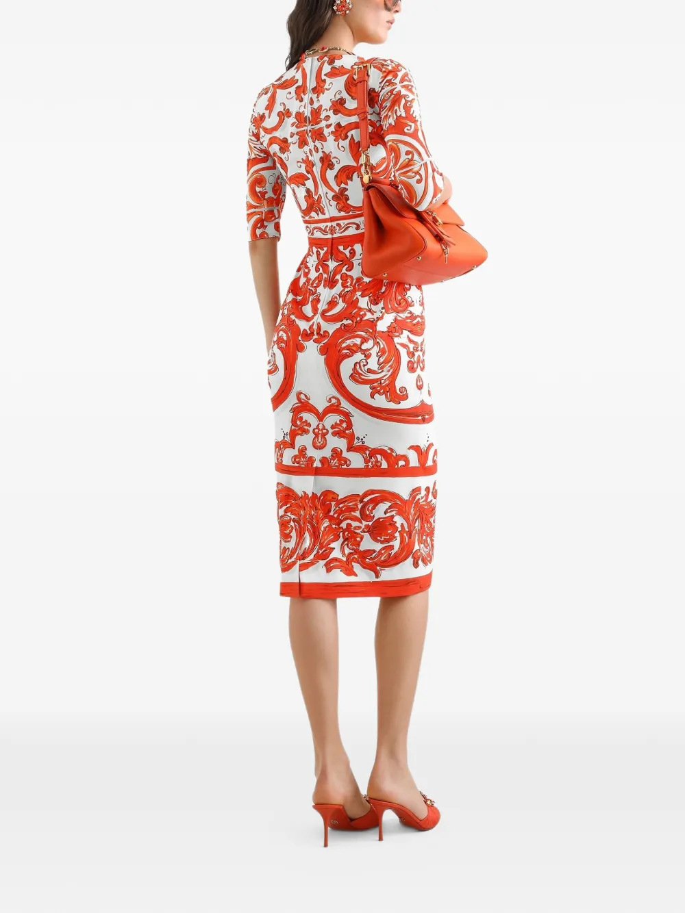 Dolce & Gabbana Charmeuse jurk met Majolica-print Wit