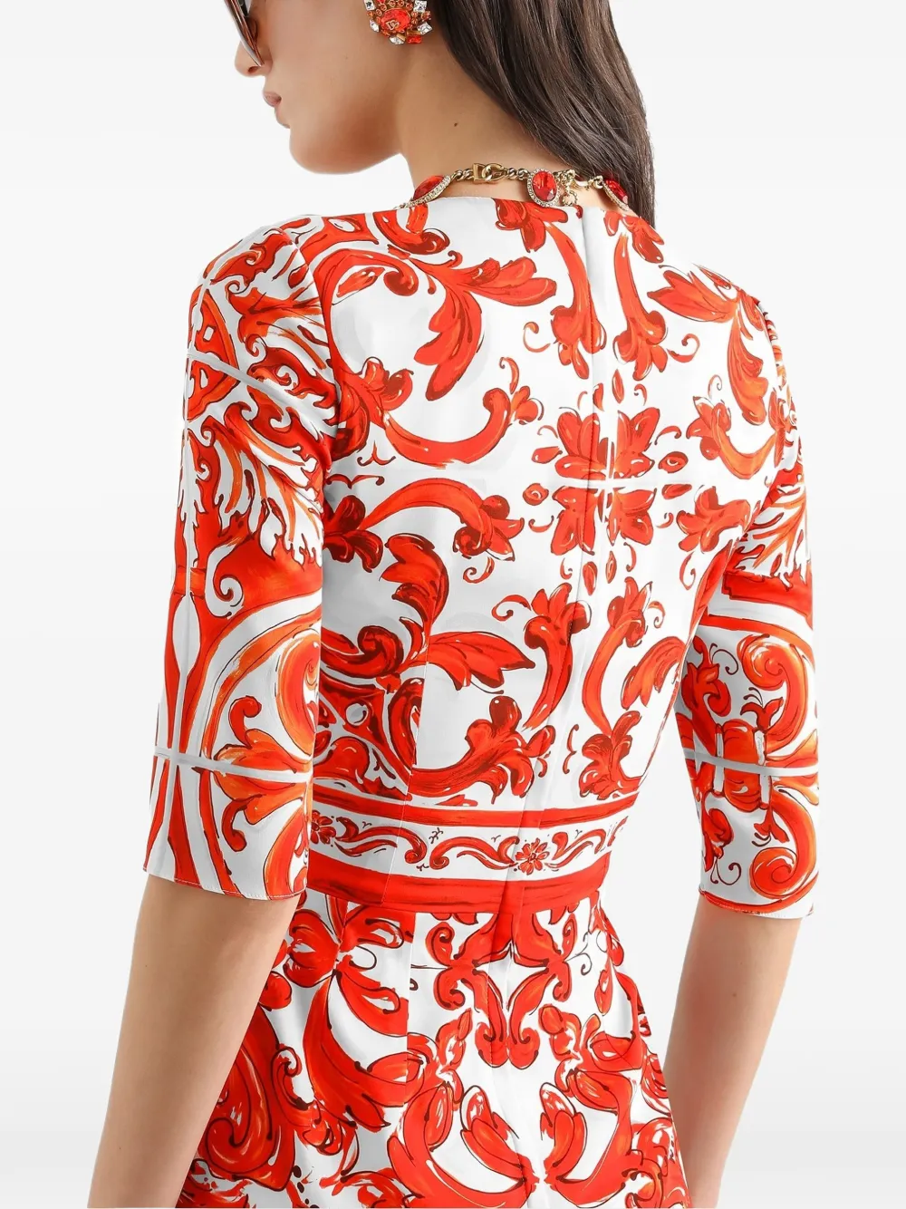 Dolce & Gabbana Charmeuse jurk met Majolica-print Wit