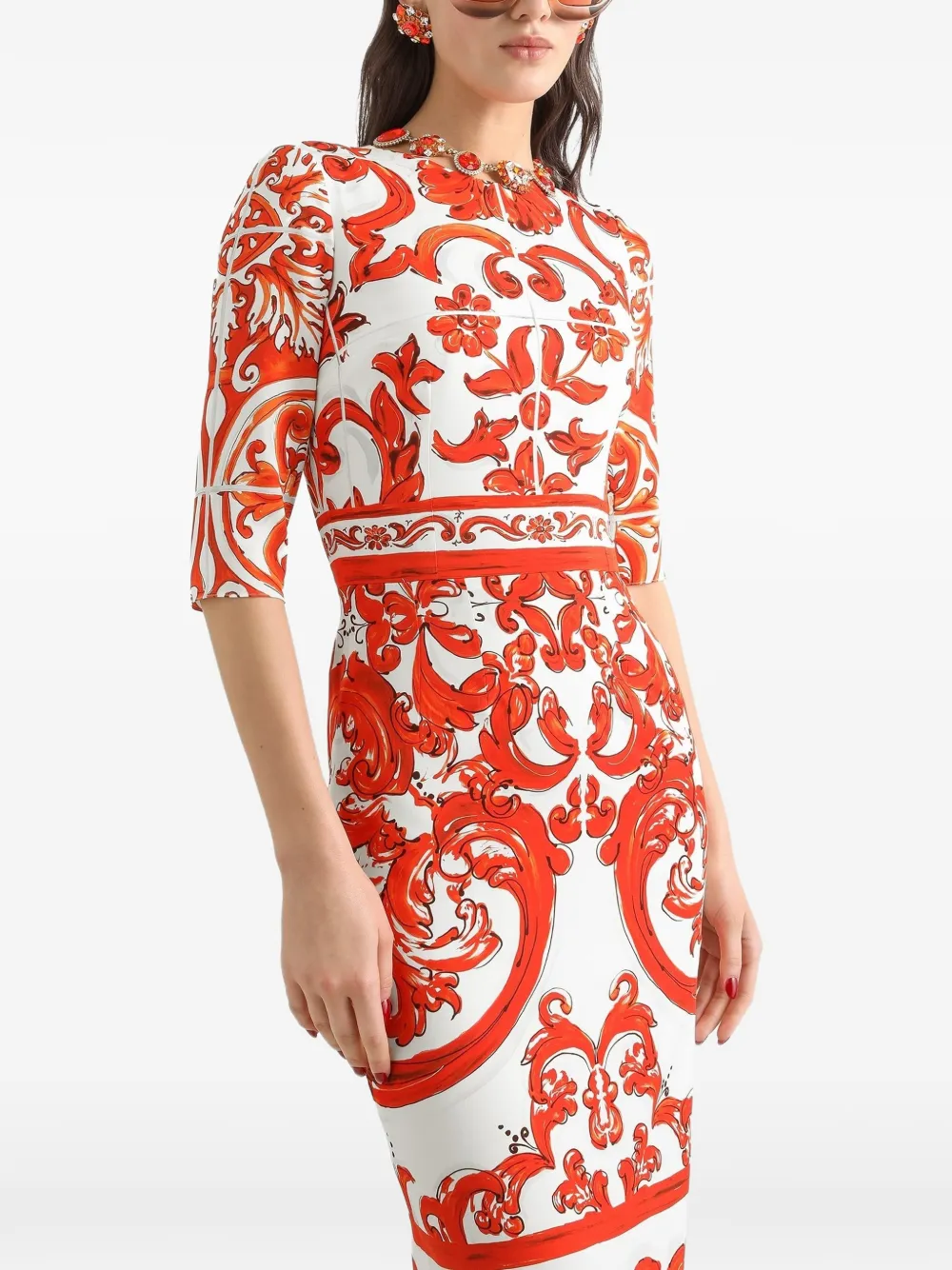 Dolce & Gabbana Charmeuse jurk met Majolica-print Wit