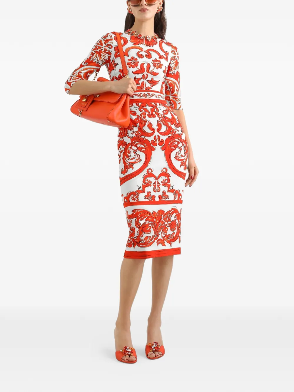 Dolce & Gabbana Charmeuse jurk met Majolica-print Wit