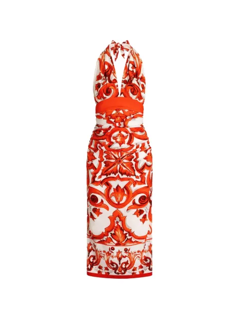 Dolce & Gabbana vestido largo Charmeuse con estampado Mayólica