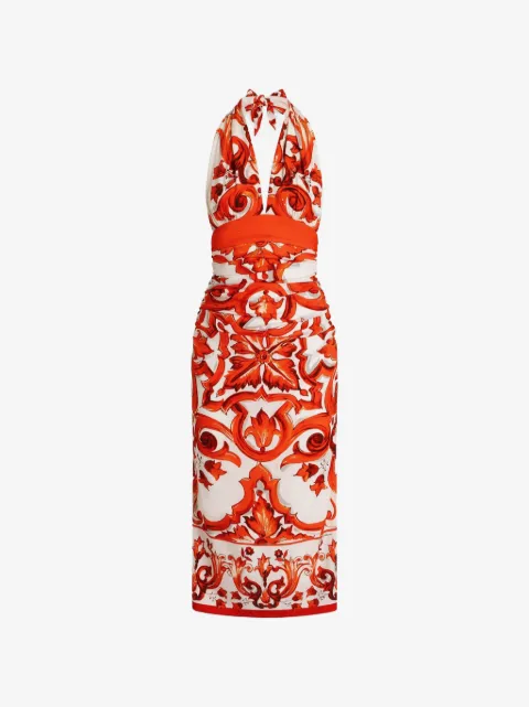 Dolce & Gabbana  Langes Charmeuse Kleid mit Majolica-Print
