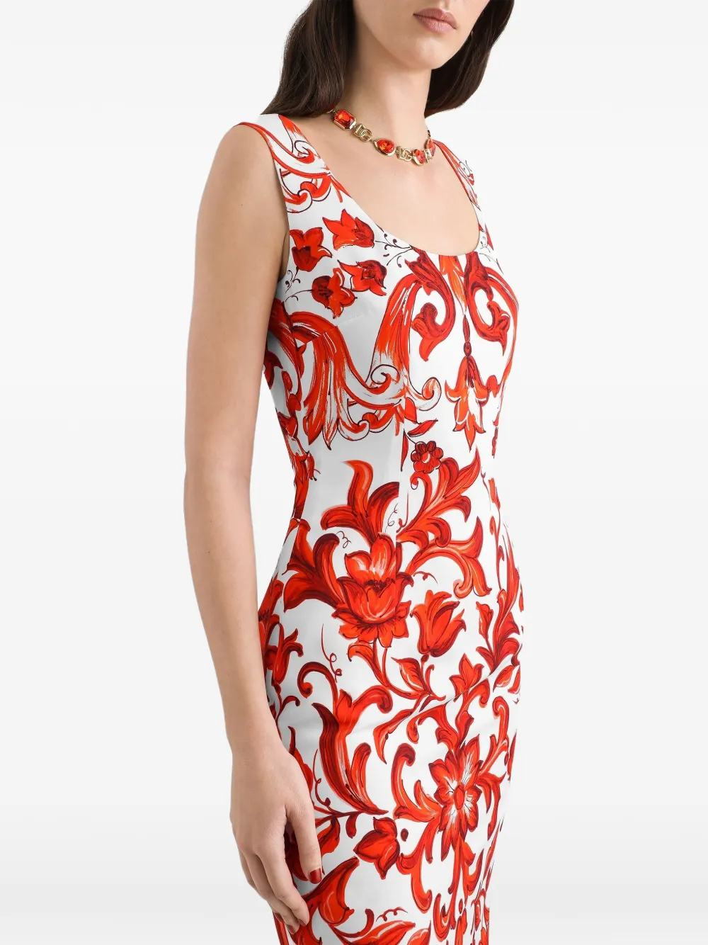 Dolce & Gabbana Charmeuse jurk met Majolica-print Wit