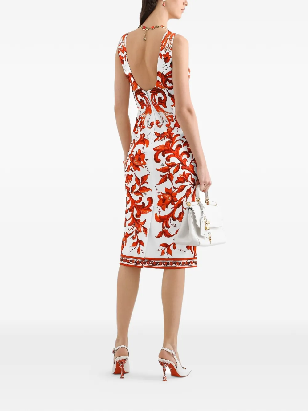 Dolce & Gabbana Charmeuse jurk met Majolica-print Wit