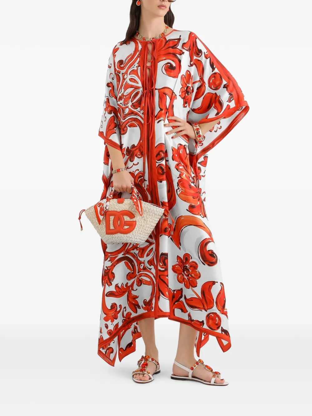 Dolce & Gabbana Twill tuniekjurk met Majolica-print Wit