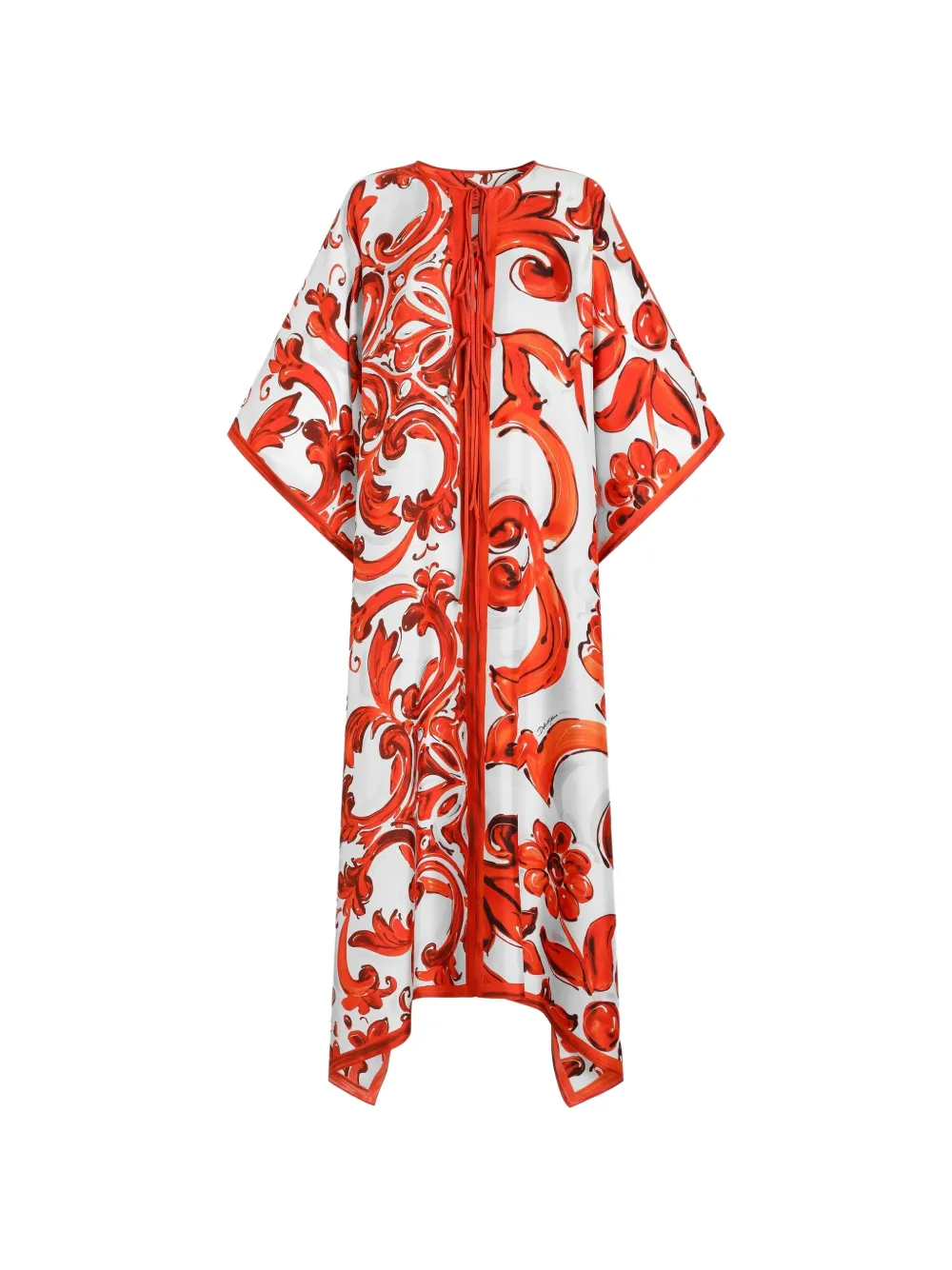 Dolce & Gabbana Caftano in twill con stampa maiolica - Bianco