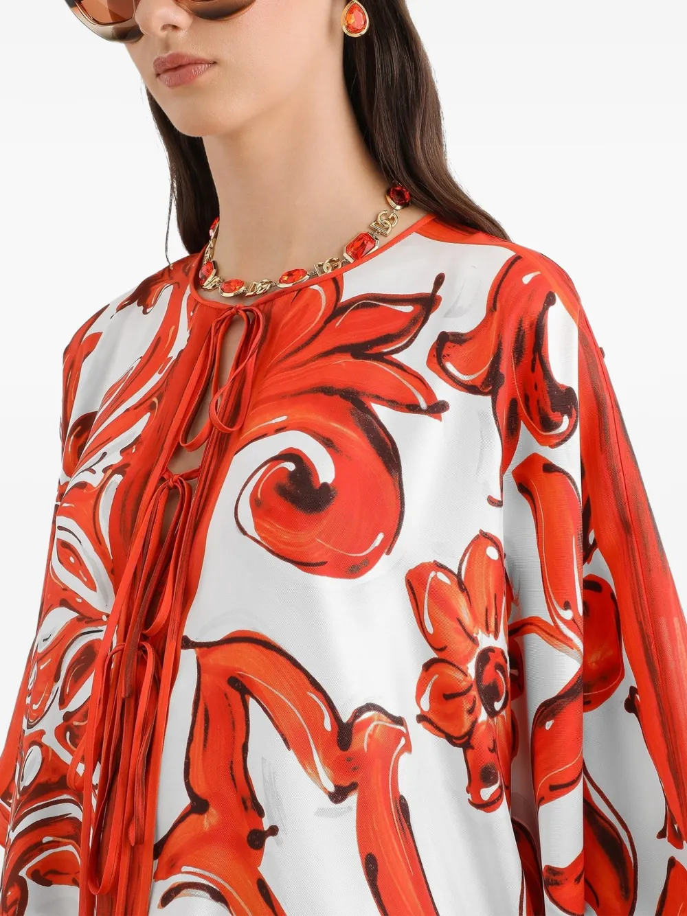 Dolce & Gabbana Twill tuniekjurk met Majolica-print Wit