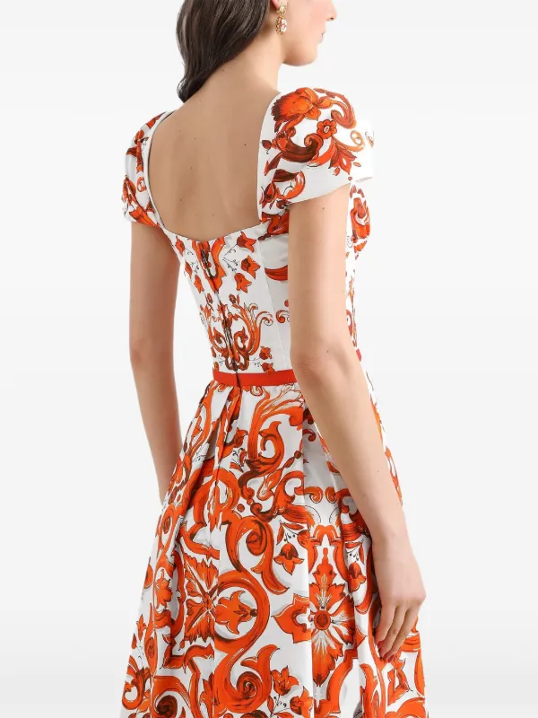 Dolce & Gabbana Majolica-print Poplin Dress | Orange | FARFETCH