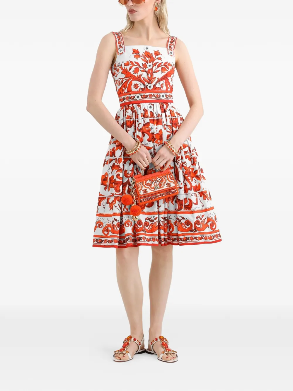 Dolce & Gabbana Popeline jurk met Majolica-print Wit