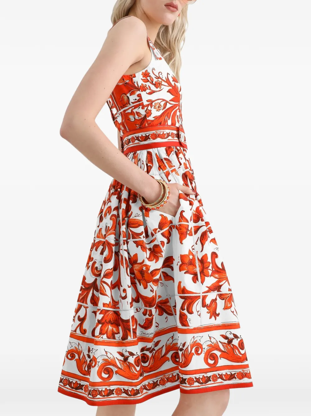 Dolce & Gabbana Popeline jurk met Majolica-print Wit