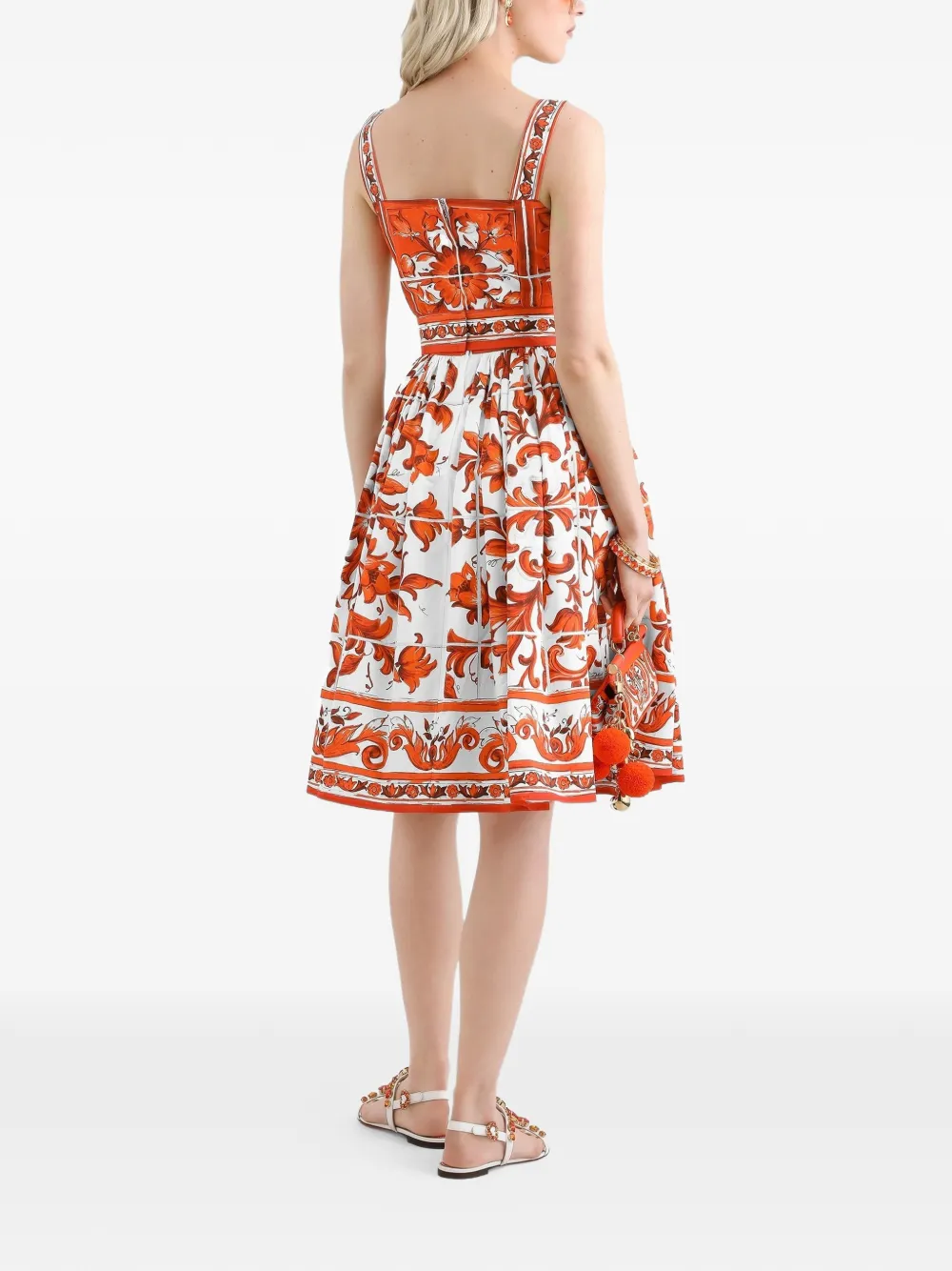 Dolce & Gabbana Popeline jurk met Majolica-print Wit