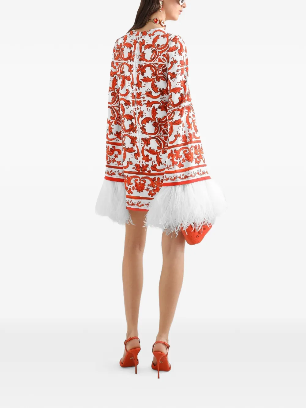 Dolce & Gabbana Jurk met Majolica-print en ronde hals Wit