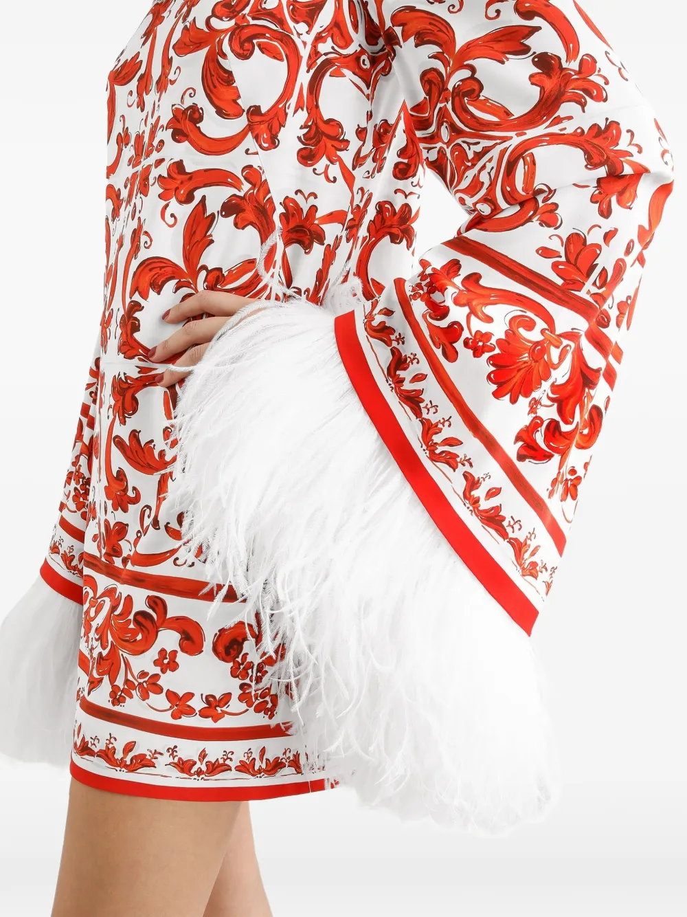Dolce & Gabbana Jurk met Majolica-print en ronde hals Wit