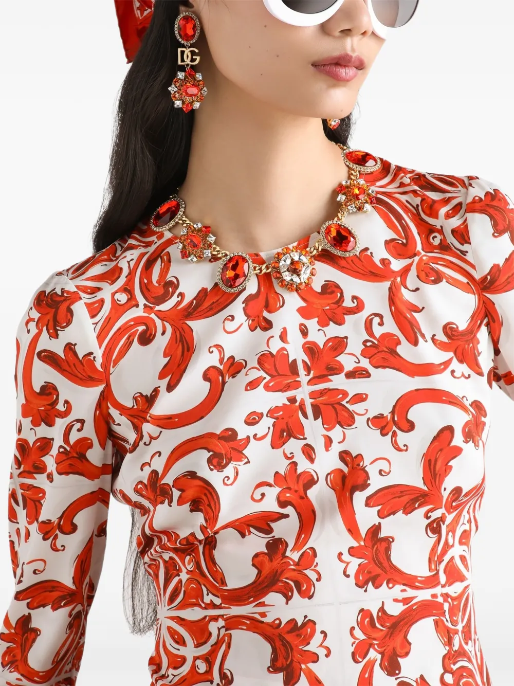 Dolce & Gabbana Charmeuse top met Majolica-print Wit
