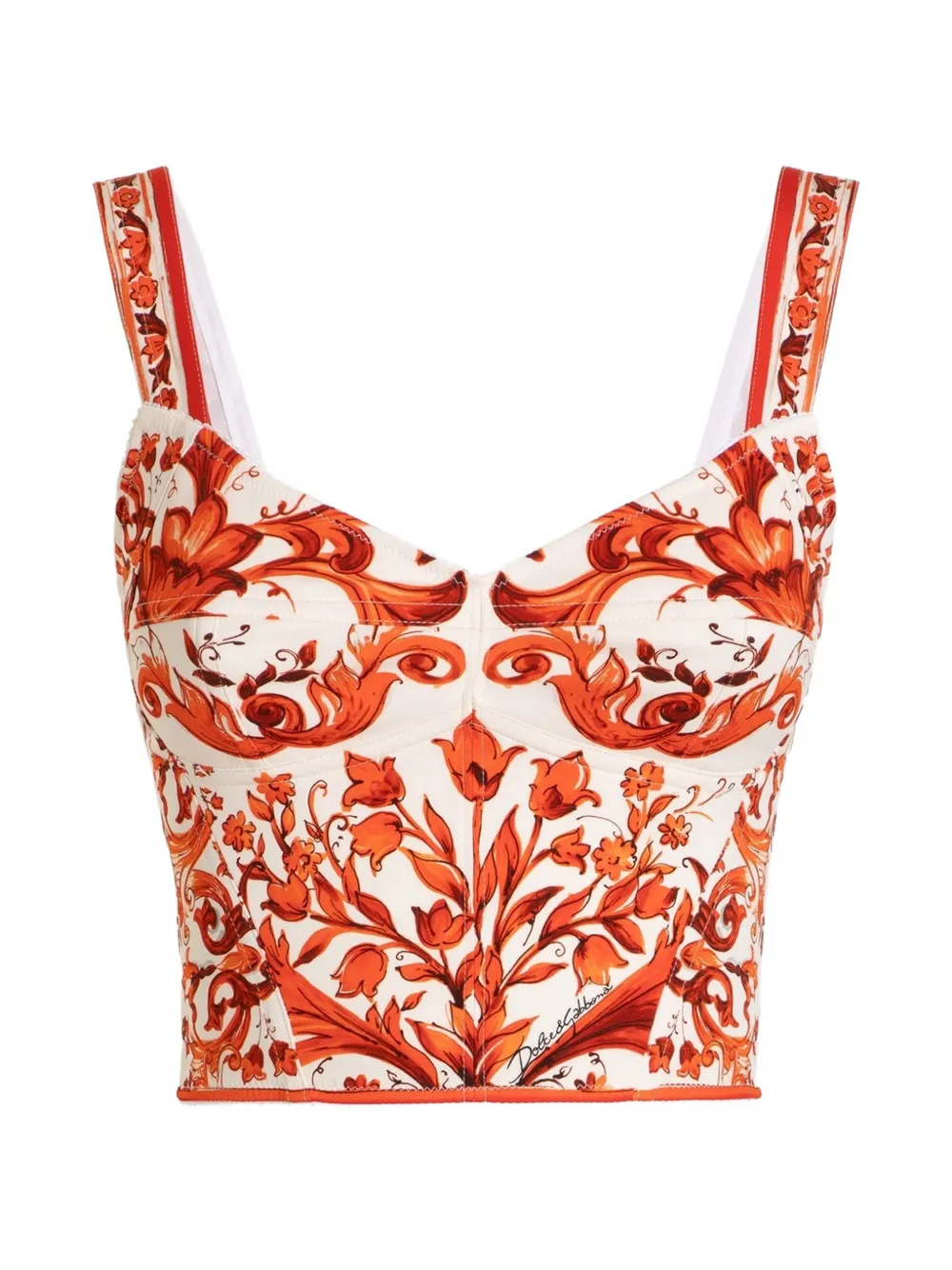 Dolce & Gabbana Top in popeline con stampa maiolica - Arancione