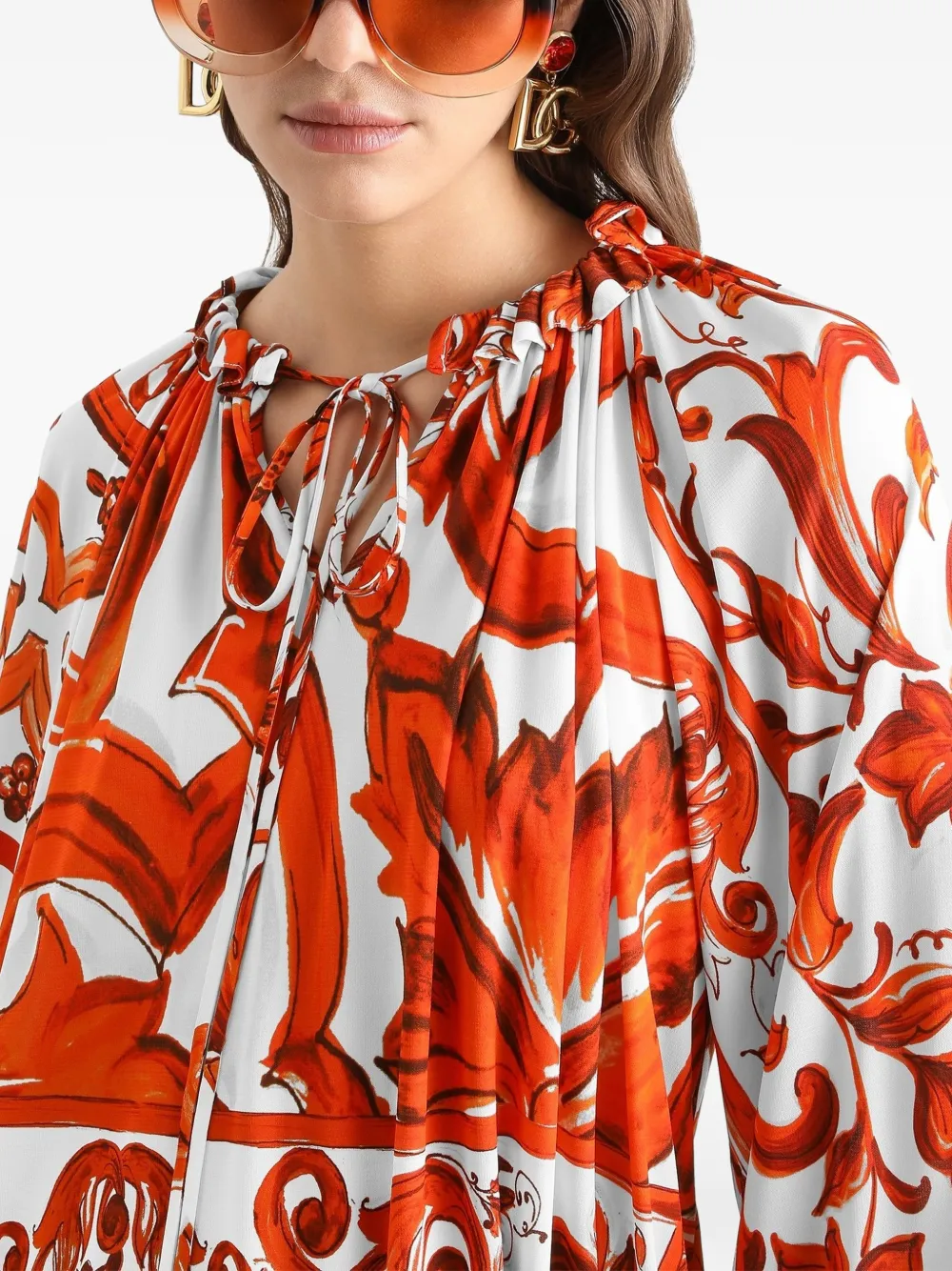 Dolce & Gabbana Organzine top met Majolica-print Wit