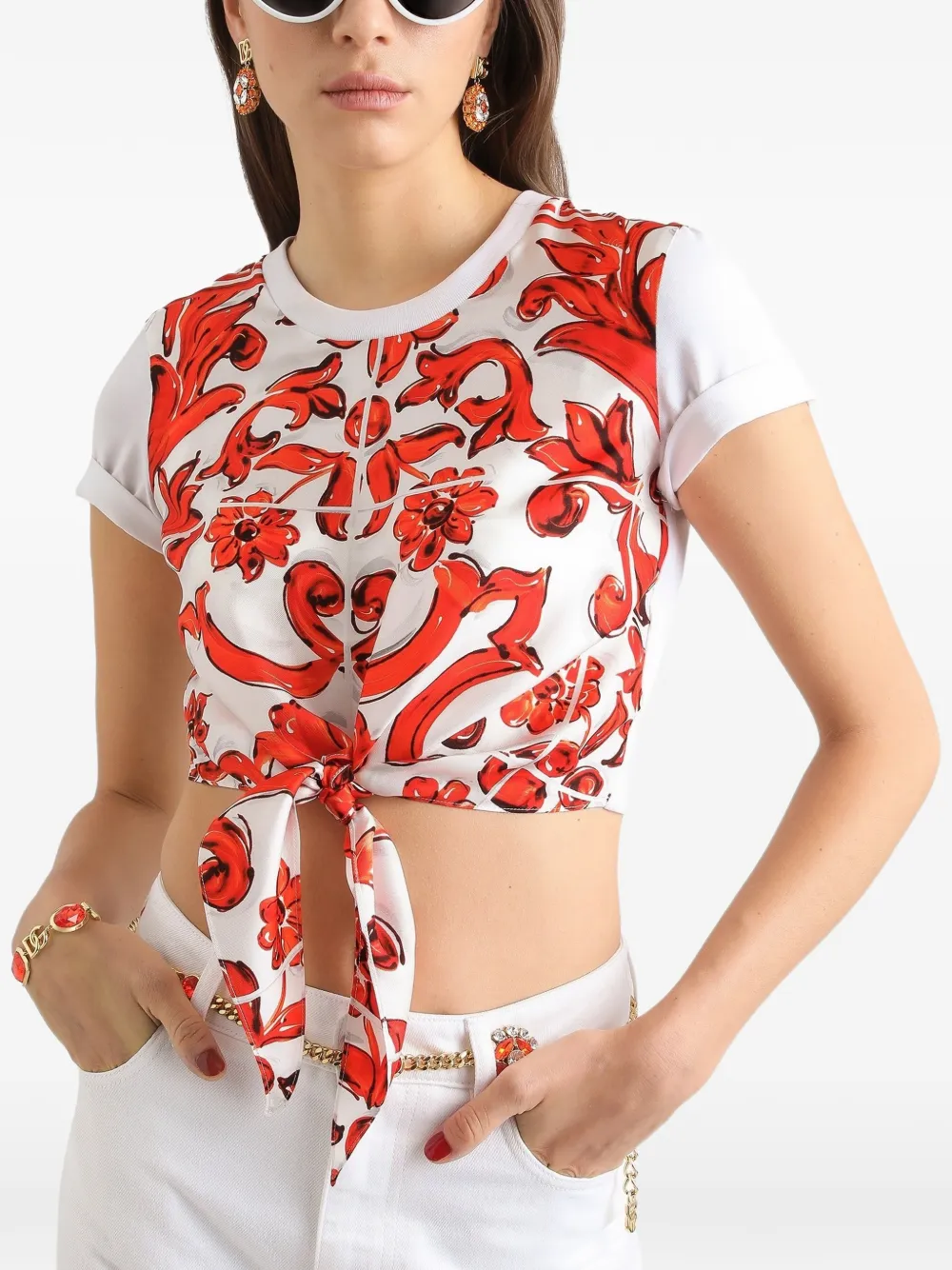 Dolce & Gabbana Jersey T-shirt met Majolica-print Wit