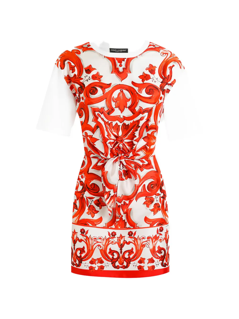 Dolce & Gabbana Majolica-print jersey and twill mini dress - White
