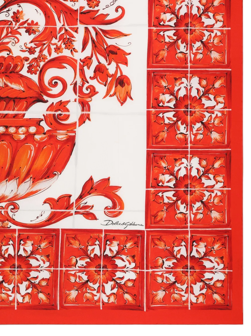 Dolce & Gabbana 90X90 zijden twill sjaal met Majolica-print Rood