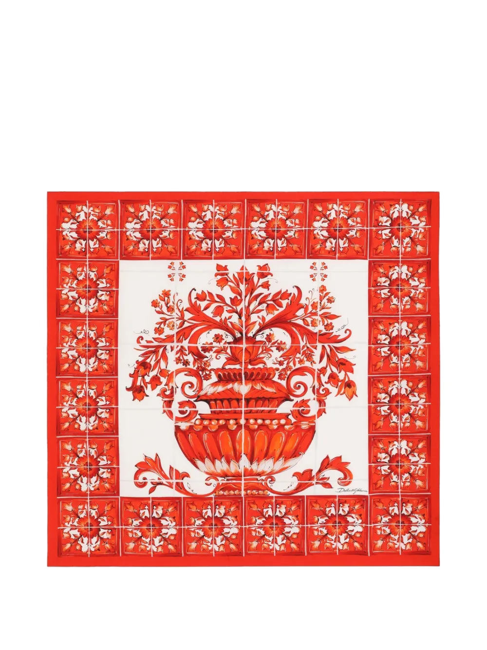 Dolce & Gabbana Foulard in twill di seta con stampa maiolica 90X90 - Rosso