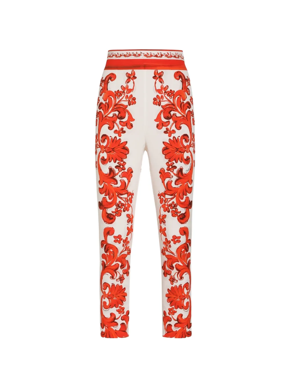 Dolce & Gabbana Leggings in charmeuse con stampa maiolica - Bianco