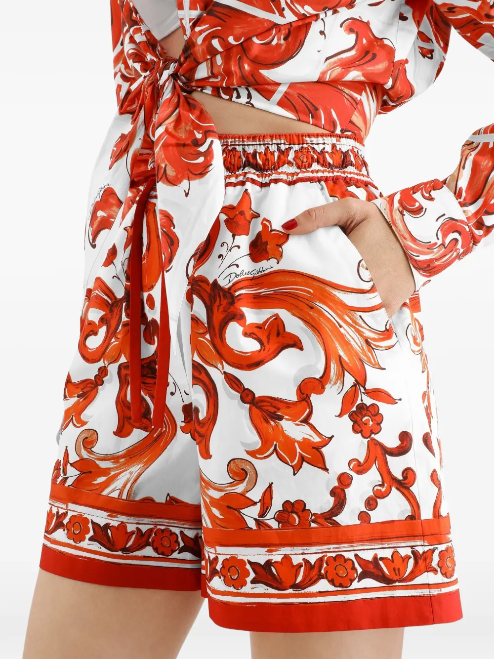 Dolce & Gabbana Popeline shorts met Majolica-print Wit