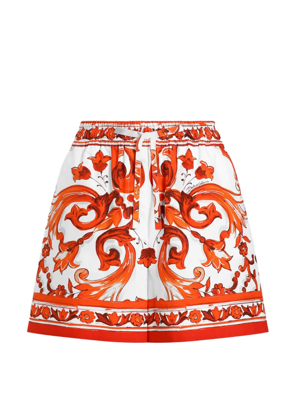 Dolce & Gabbana Shorts in popeline con stampa maiolica - Bianco