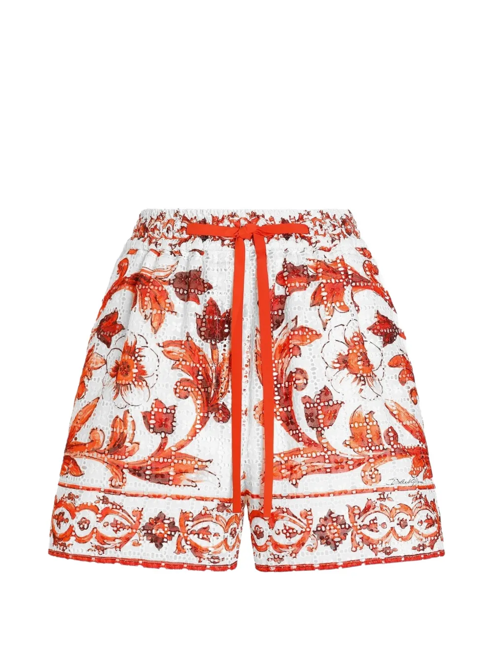 Dolce & Gabbana Shorts con stampa maiolica e decorazione con punto inglese - Bianco