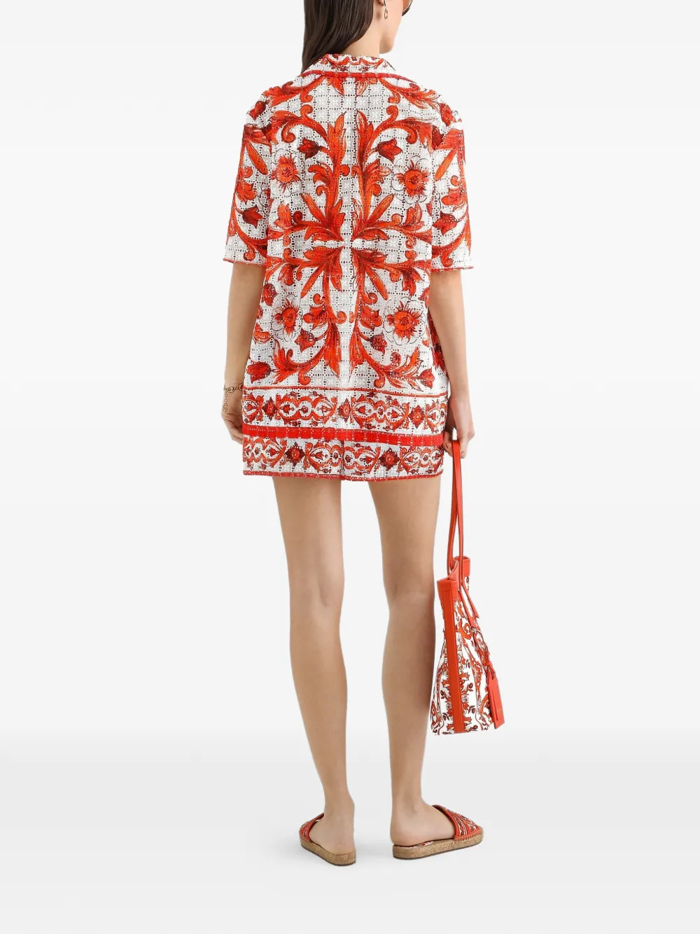 Dolce & Gabbana Broderie anglaise blouse met Majolica-print en kant Wit