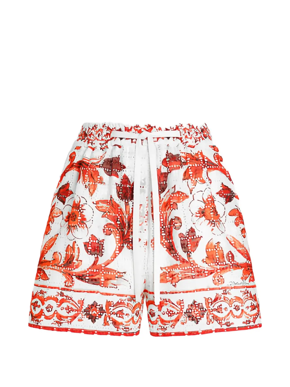 Dolce & Gabbana Majolica-print broderie anglaise lace shorts - White