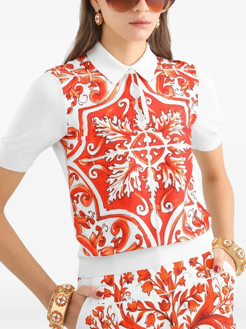 Dolce & Gabbana Zijden pullover met Majolica-print Wit