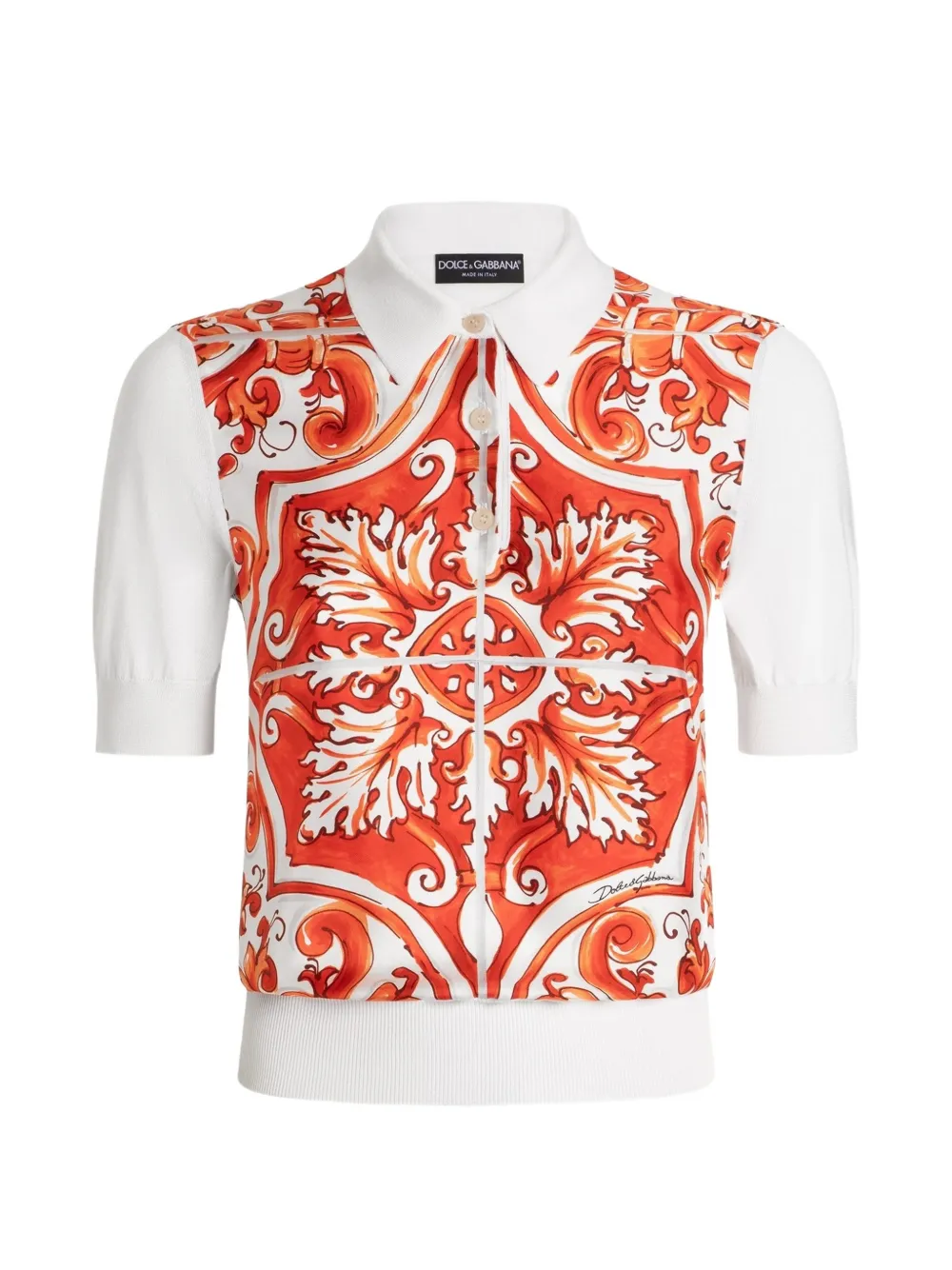 Dolce & Gabbana Maglione in seta con stampa maiolica - Bianco