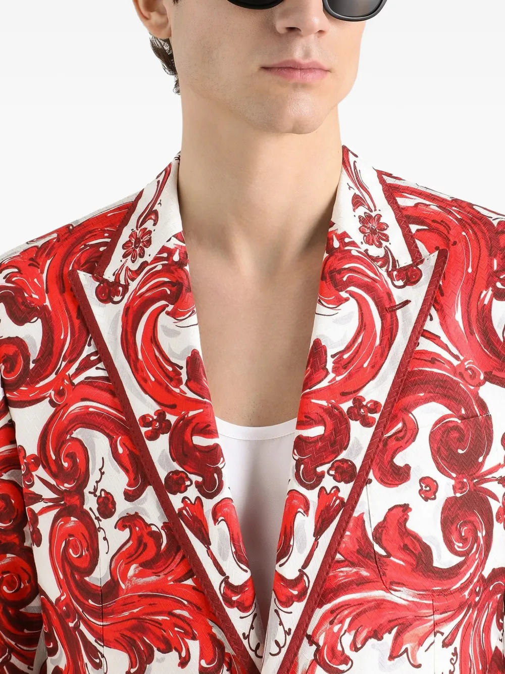 Dolce & Gabbana Sicilia jack met enkele rij knopen en jacquard Wit