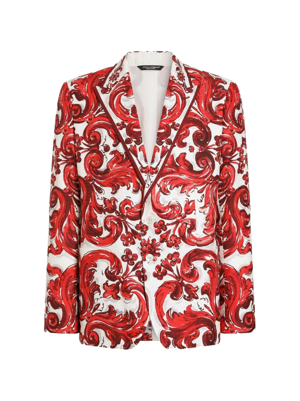 Dolce & Gabbana Giacca Sicilia monopetto con stampa maiolica - Bianco